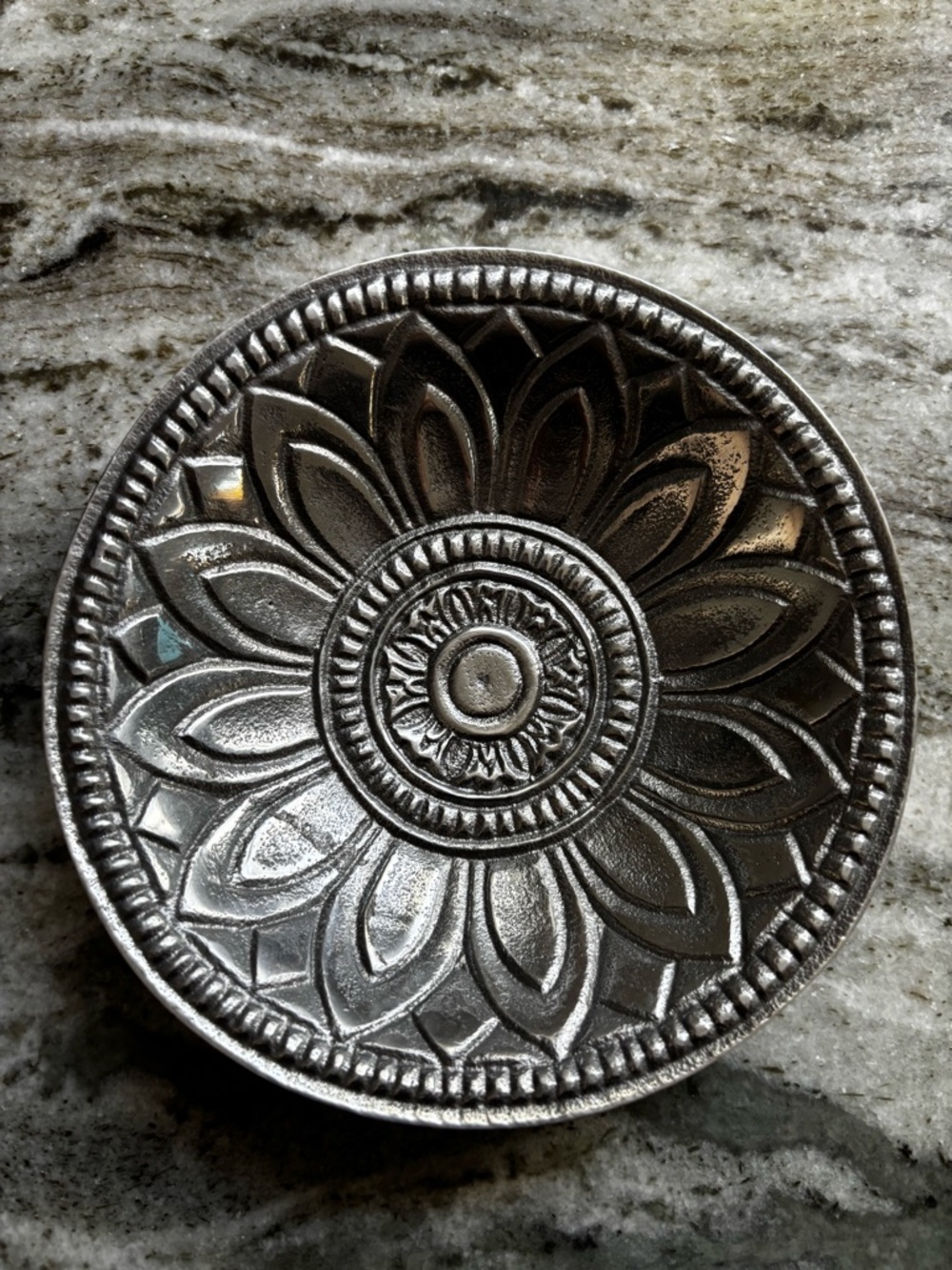 Pewter Floral Round Trinket Bowl
